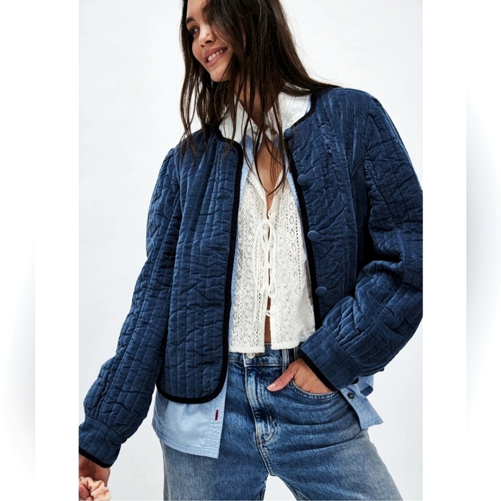 Free People Natalia Chore Quilted Velvet Puff Sleeve Medieval Jacket